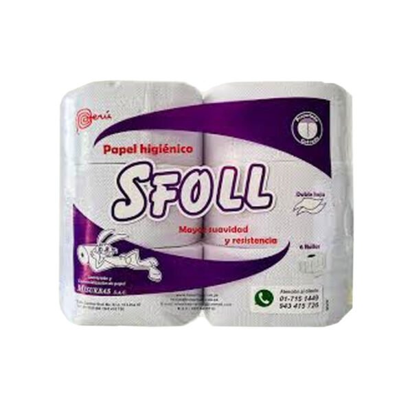 Papel higiénico gofrado blanco x 6 und Sfoll 2 hojas