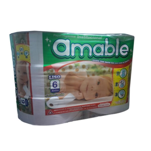 Papel higiénico liso blanco x 6 und Amable 1 hoja 400 mts